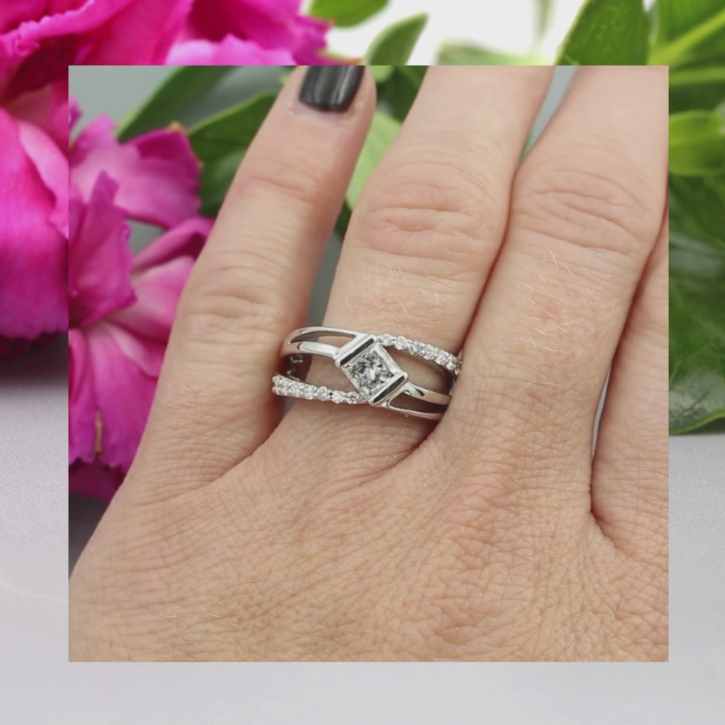 Modern Open Twist Princess Diamond Wedding Ring