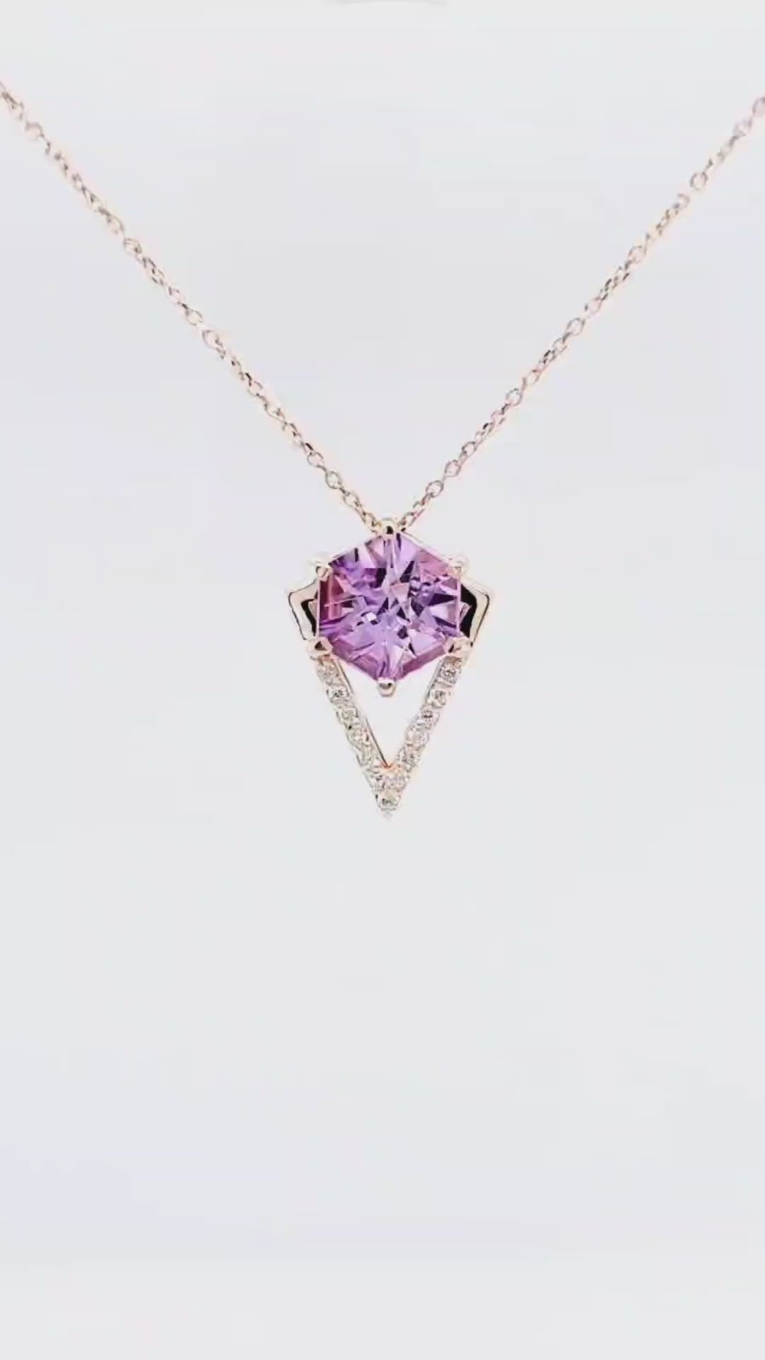Hexagon Amethyst Diamond Rose Gold Necklace