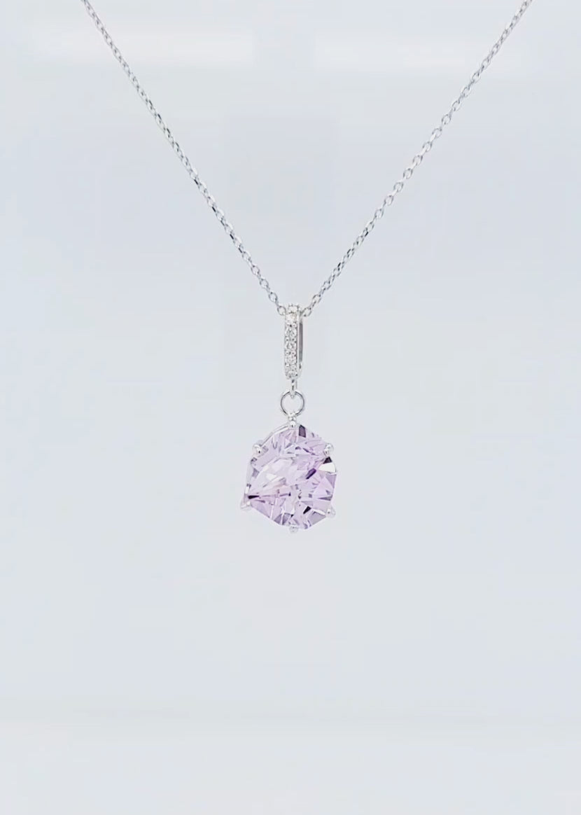 Collar de diamantes y amatista rosa de corte angular