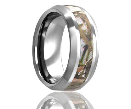 Men's Tungsten Camouflage Beveled Edge Inlay Wedding Ring