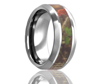 Men's Tungsten Camouflage Beveled Edge Inlay Wedding Ring