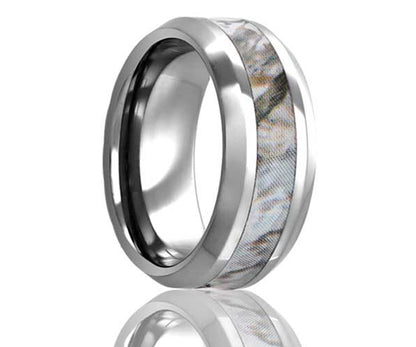 Men's Tungsten Camouflage Beveled Edge Wedding Ring