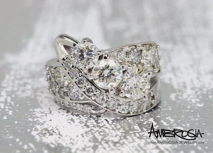 Contemporary Artistic Three Diamond Pave Ring