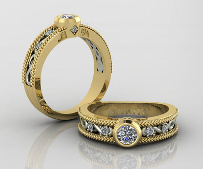 Rediseño del anillo con bisel de diamantes y diseño Infinity en dos tonos de oro