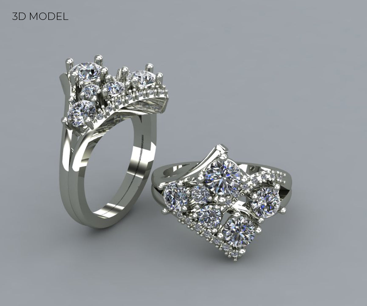 Contemporary Multirow Weave Diamond Ring Redesign