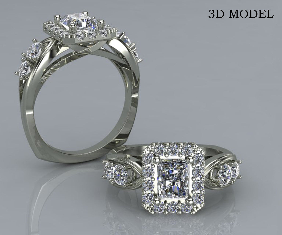Radiant Diamond Halo Wedding Ring