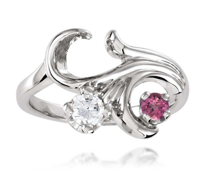 Vintage Swirl Mothers Birthstone Family Silver Ring