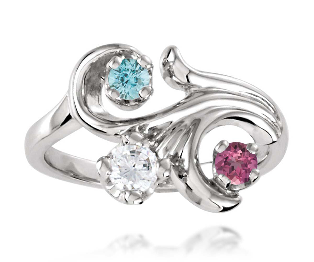 Vintage Swirl Mothers Birthstone Family Silver Ring