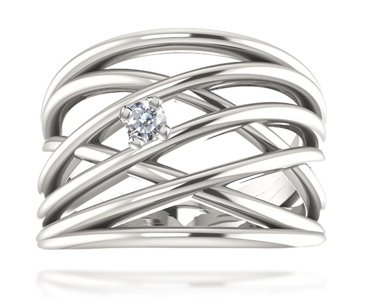 Wide MultiRow Contemporary Mothers Birthstone Family Silver Ring