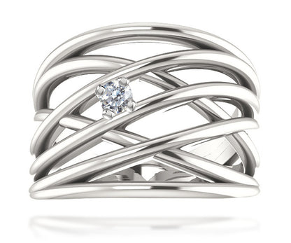 Wide MultiRow Contemporary Mothers Birthstone Family Silver Ring