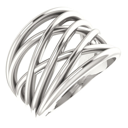 Wide MultiRow Contemporary Mothers Birthstone Family Silver Ring