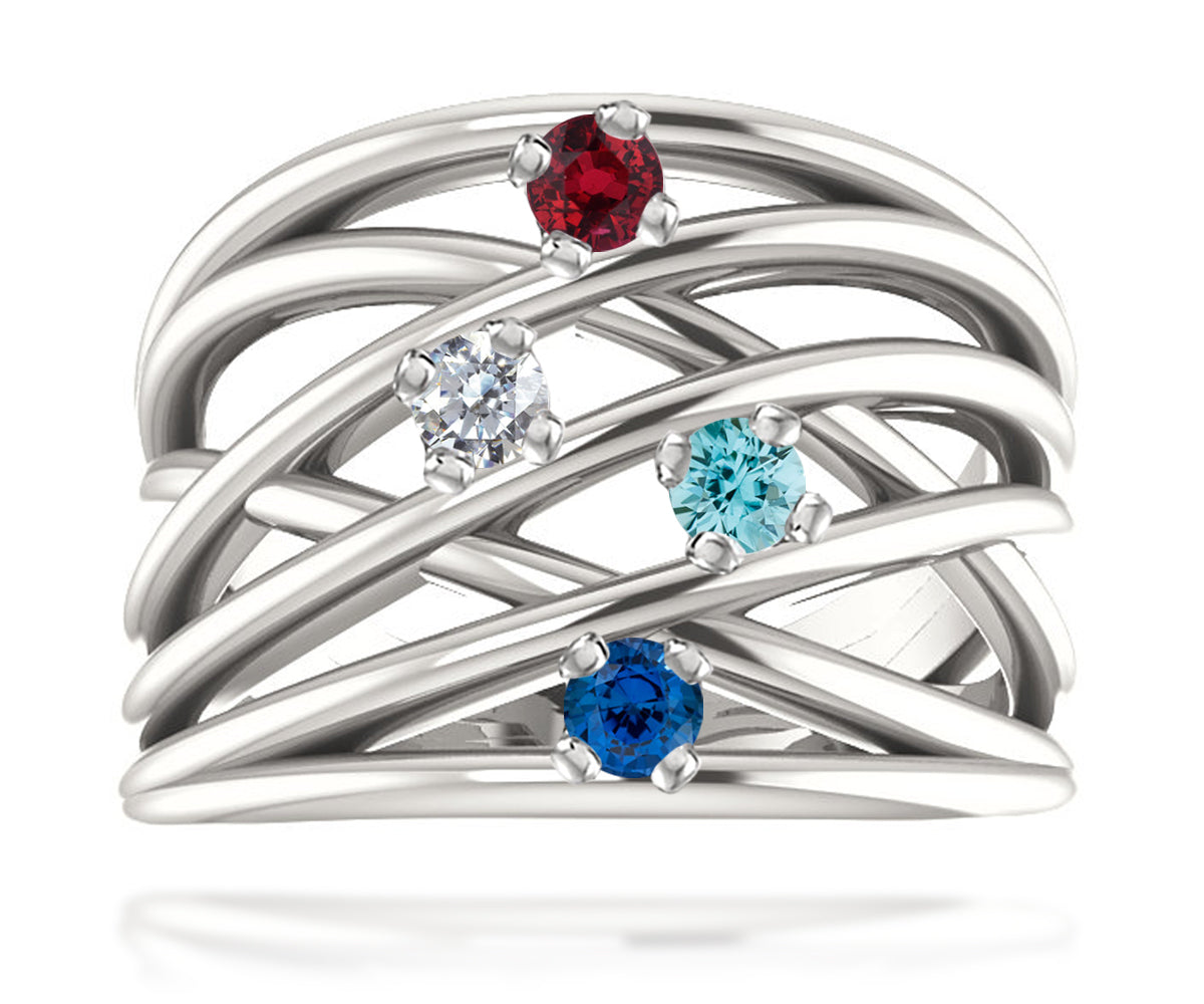 Ambrosia modern wide multi row mothers birthstone family sterling silver ring