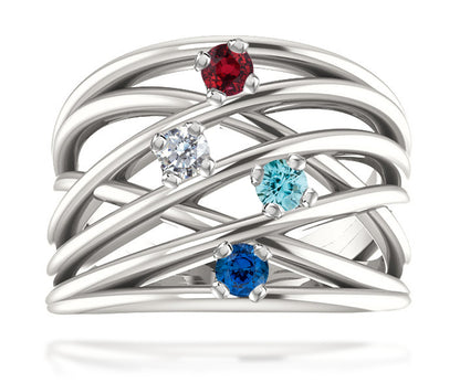Ambrosia modern wide multi row mothers birthstone family sterling silver ring