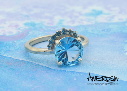 Half Halo Starburst Blue Topaz Ring