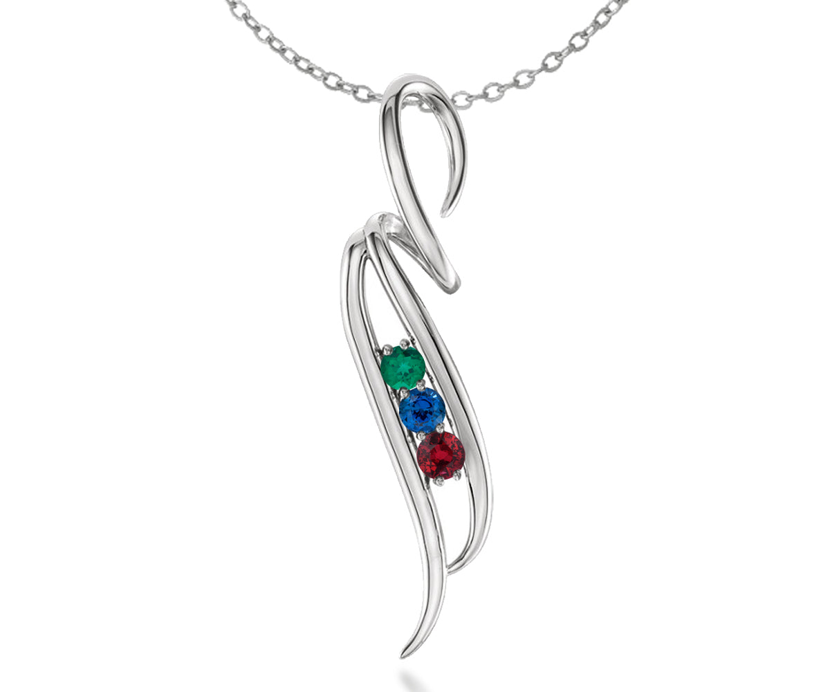 Collar de plata con piedra natal artística ondulada para la familia