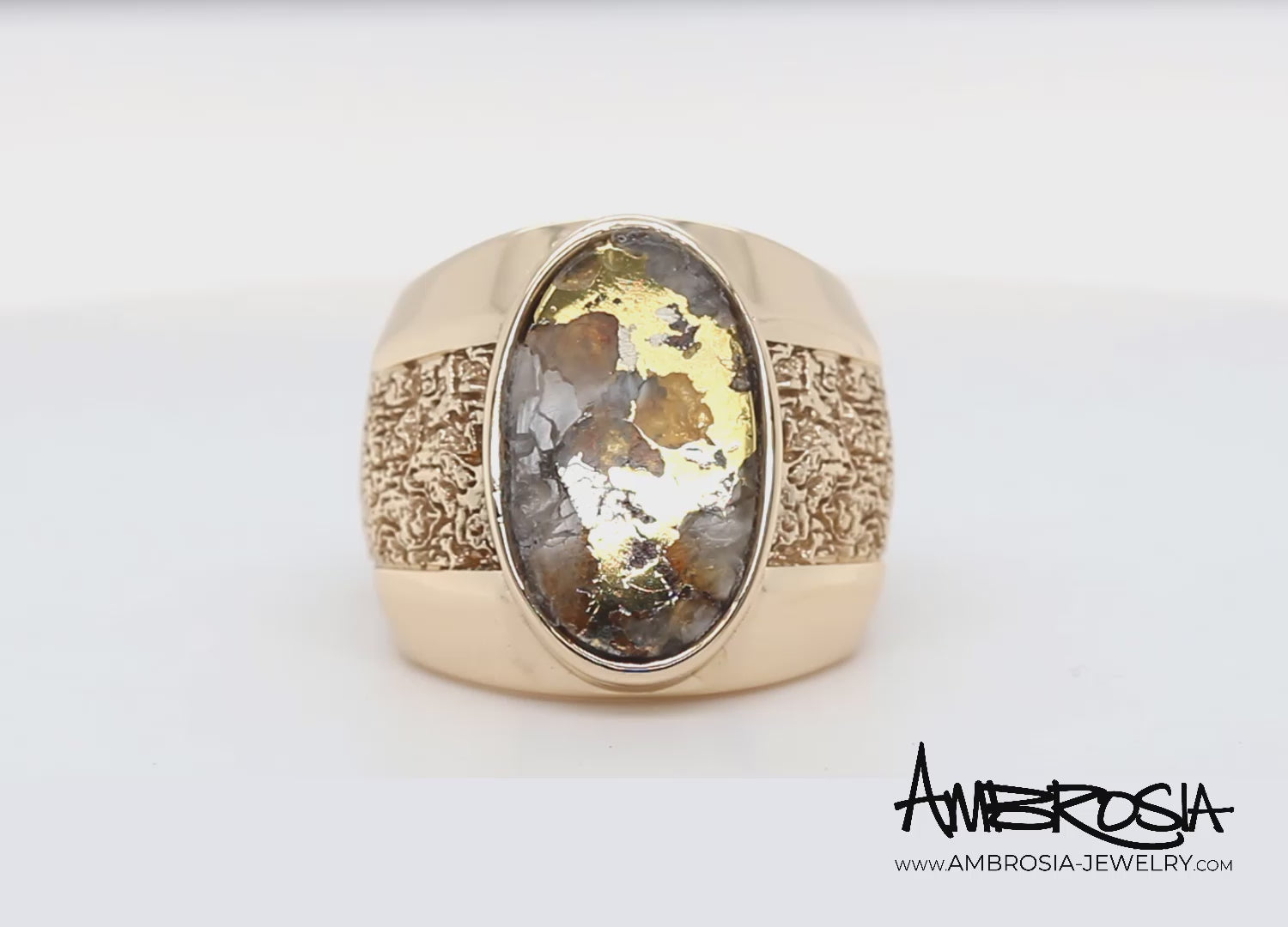 Gold Quartz Nugget Gents Ring