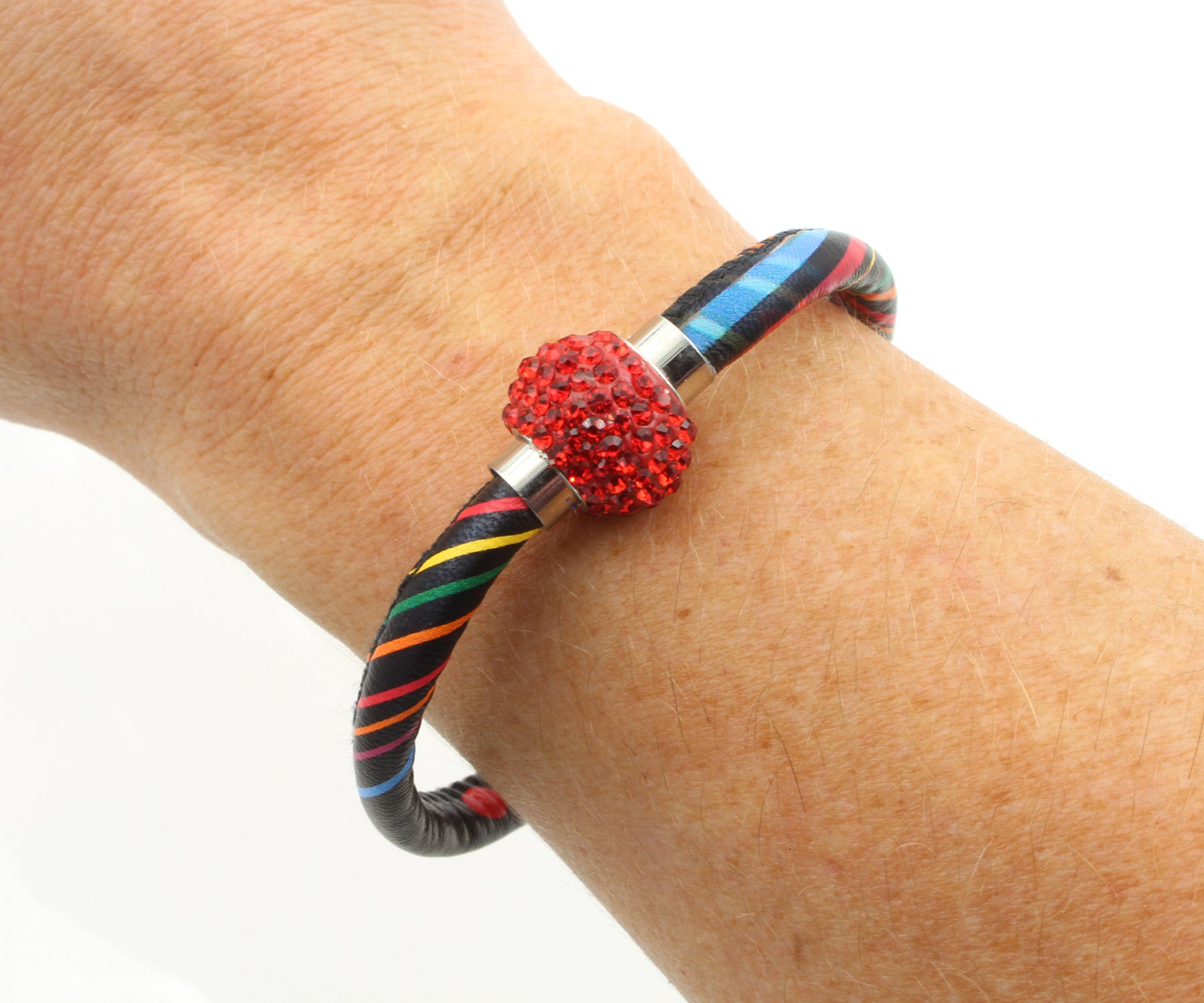 Sparkling Red Multicolor Leather Single Bracelet
