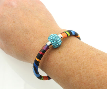 Sparkling Teal Multicolor Leather Single Bracelet