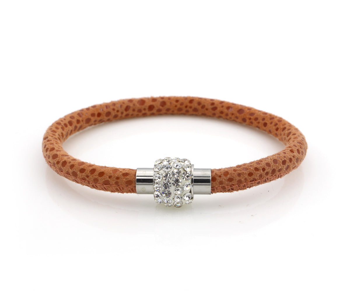 Sparkling Orange Leather Single Bracelet