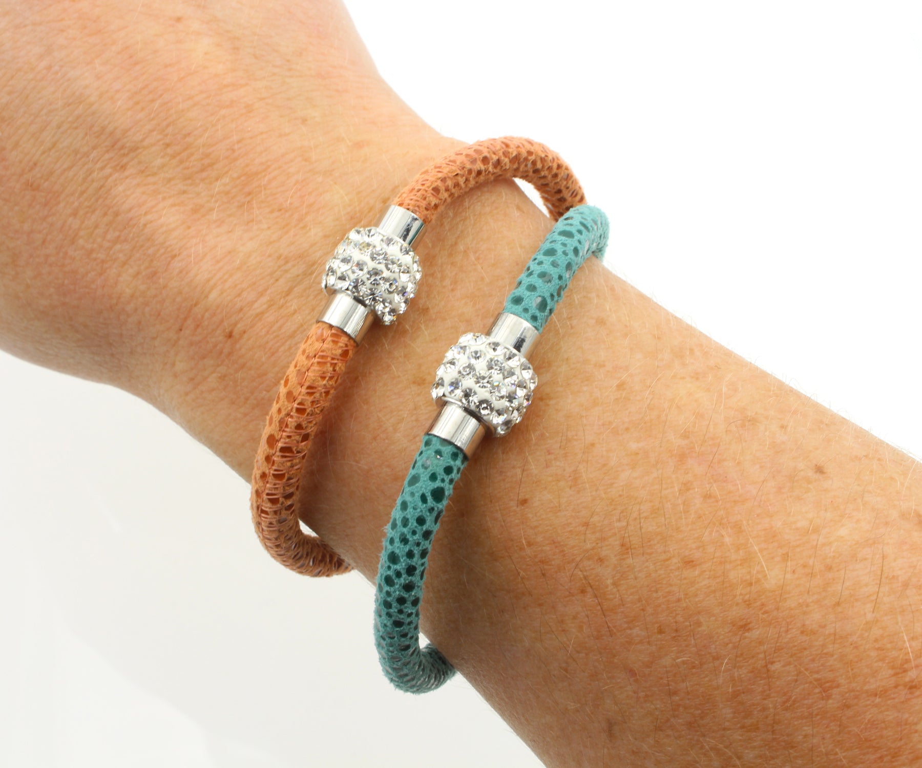 Sparkling Orange Leather Single Bracelet