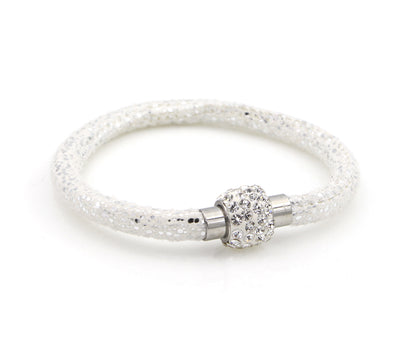 Sparkling White Leather Single Bracelet