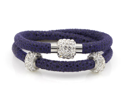 Double Wrap Swarovski Crystals Royal Leather Bracelet