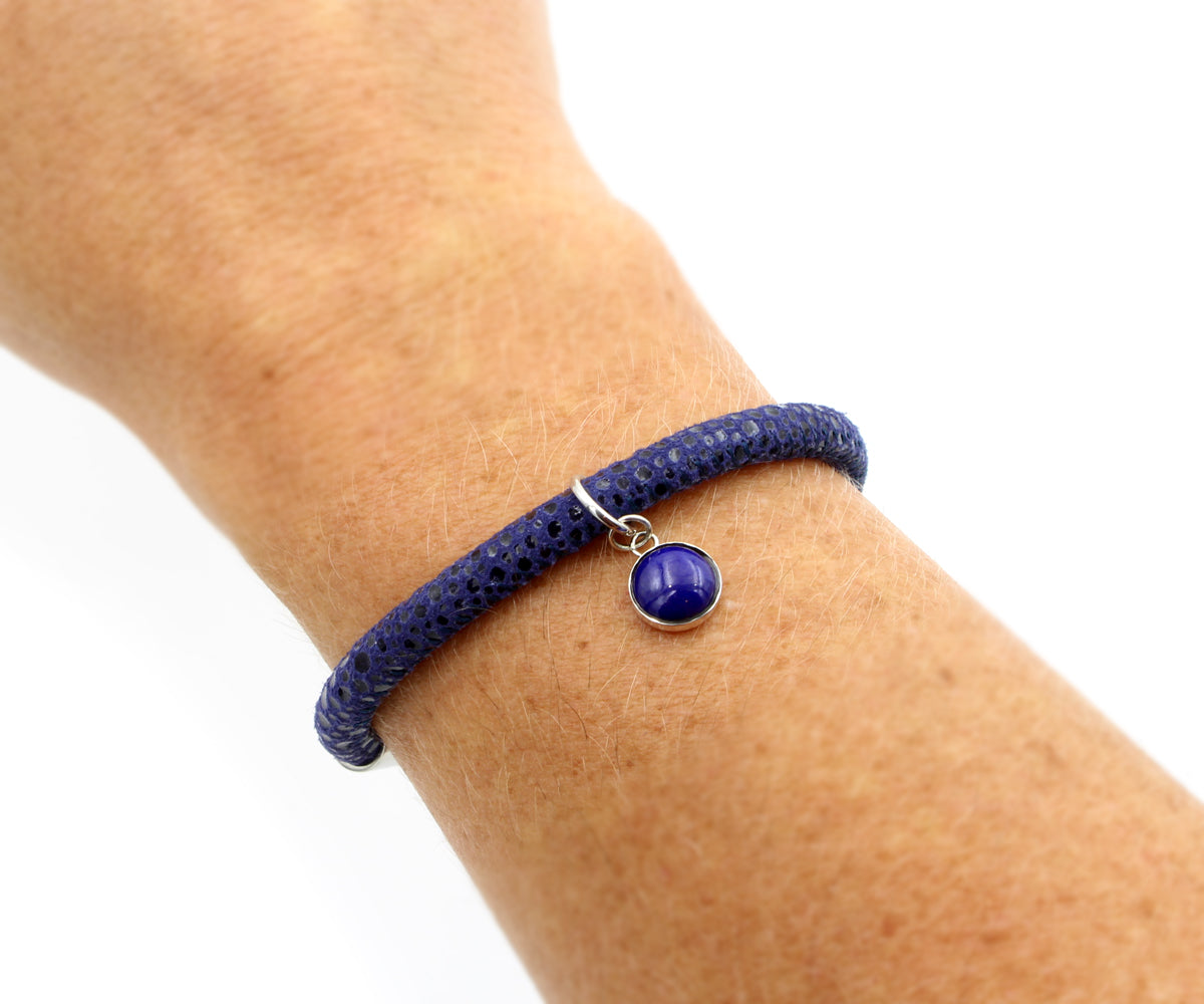 Blue Sapphire Gem Charm Leather Bracelet