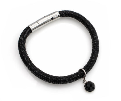 Black Onyx Gem Charm Leather Bracelet