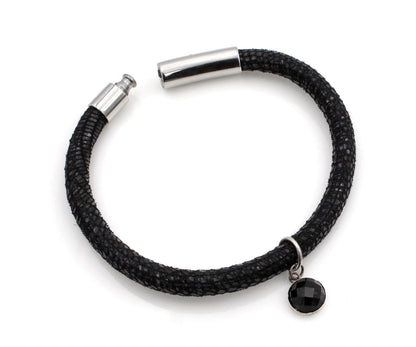 Black Onyx Gem Charm Leather Bracelet