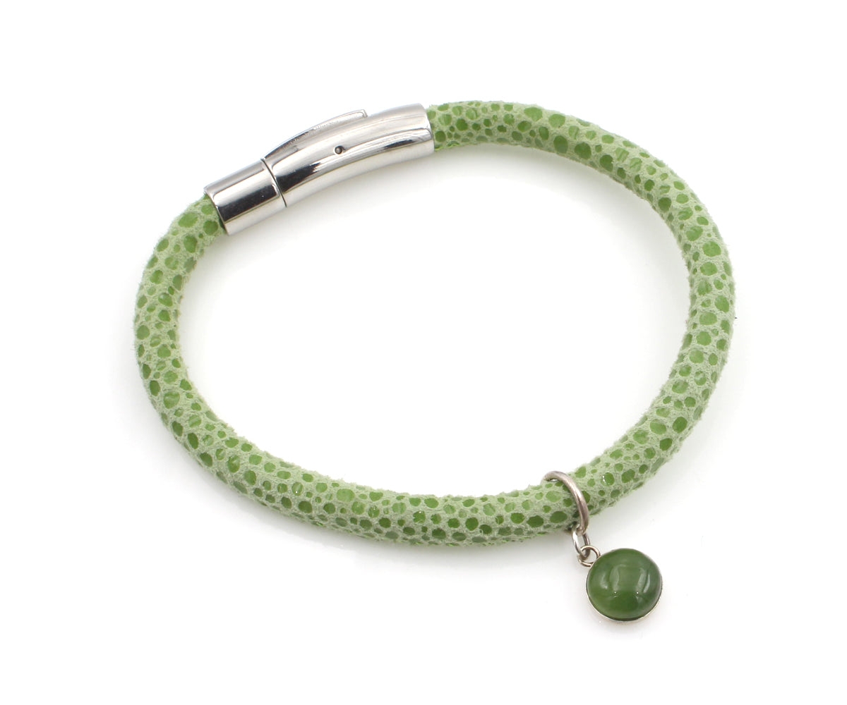 Jade Gem Charm Leather Bracelet