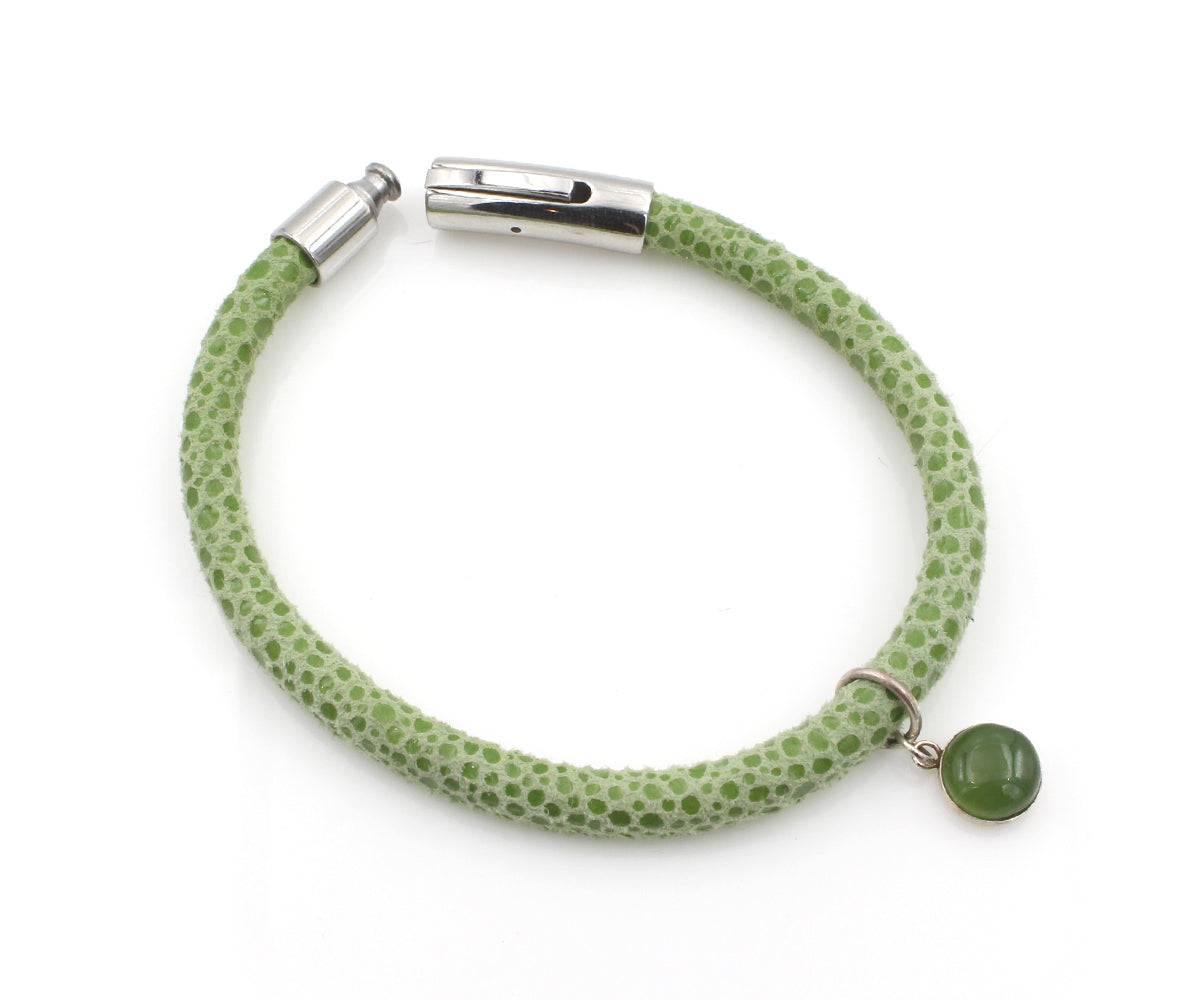 Jade Gem Charm Leather Bracelet