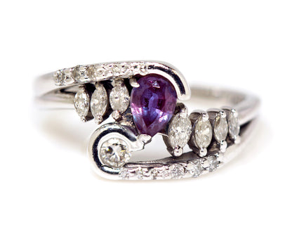 Ambrosia redesign pear shaped alexandrite marquise diamond bypass swirl ring