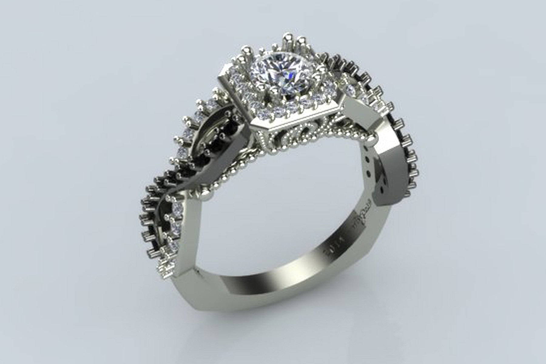 Weaved Black Diamond Halo Wedding Ring
