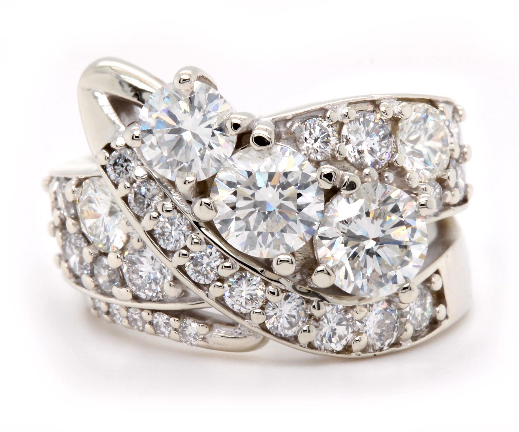 Contemporary Artistic Three Diamond Pave Ring