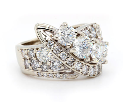 Contemporary Artistic Three Diamond Pave Ring