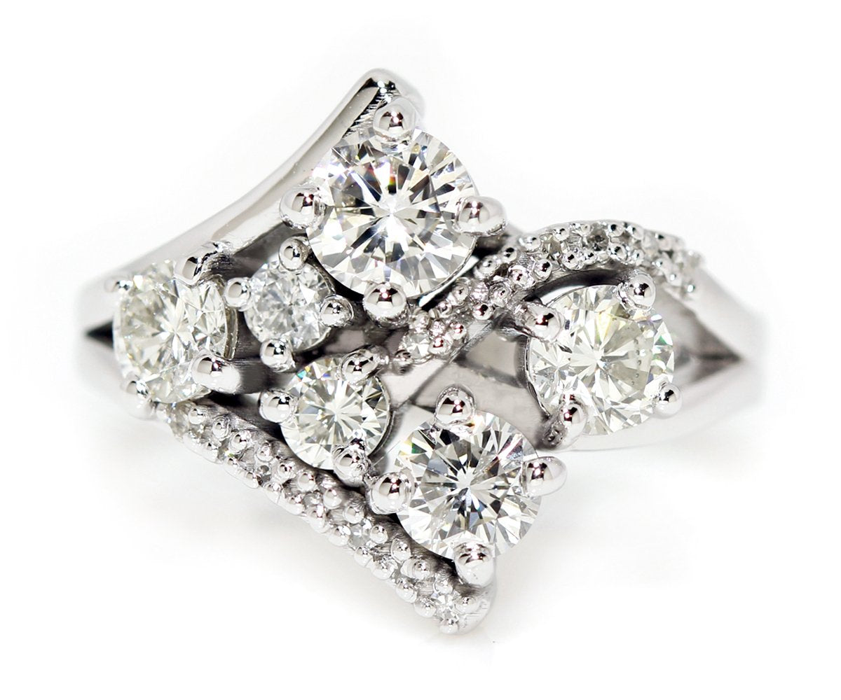 Contemporary multi row modern weave diamond redesigned custom ring