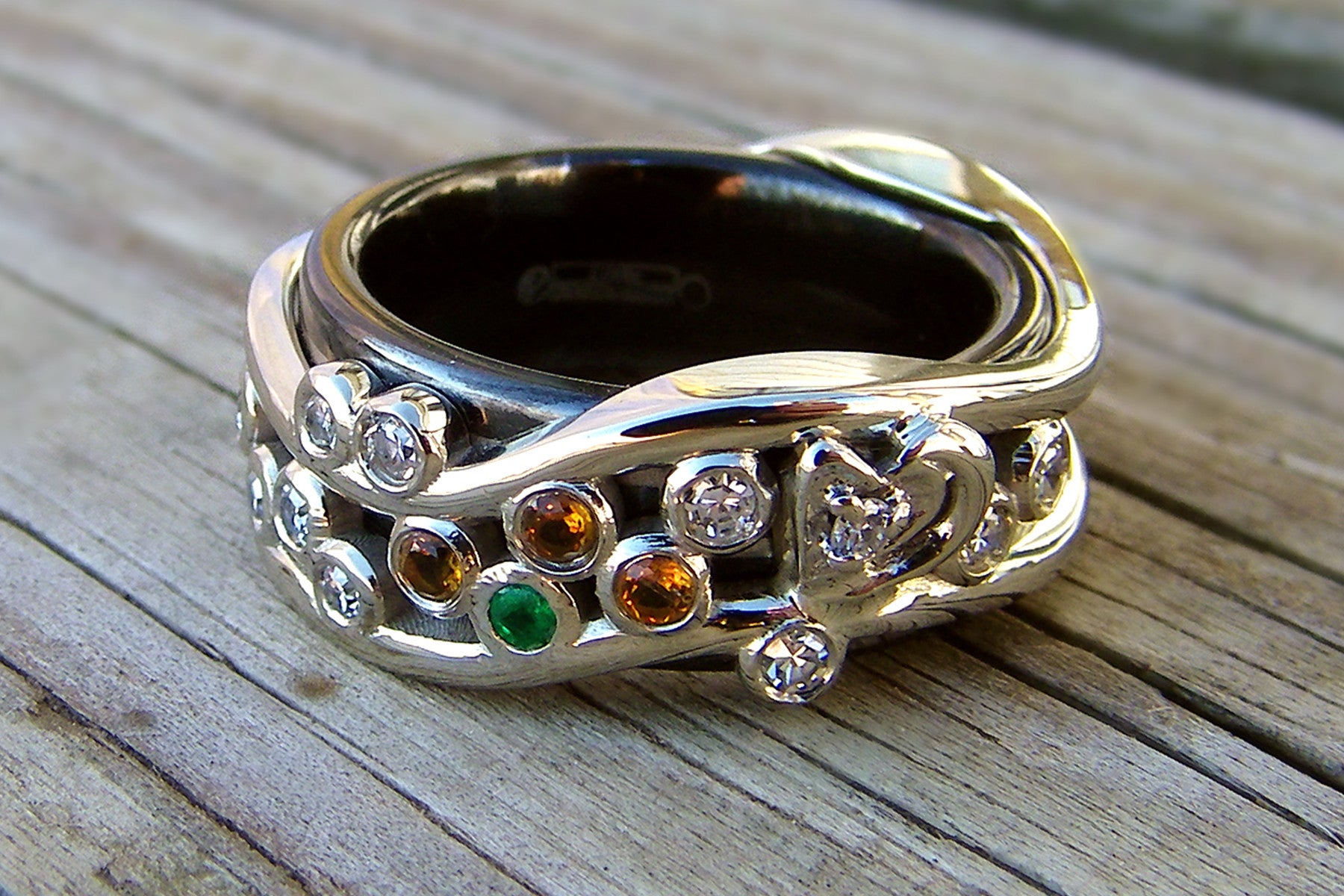 custom titanium swirl birthstone family wedding ring redesign