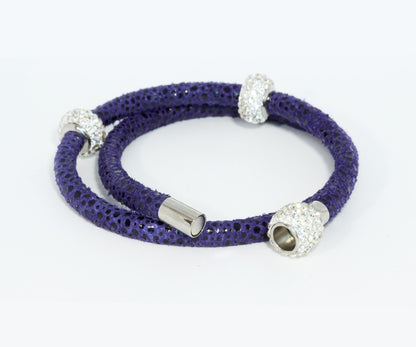 Double Wrap Swarovski Crystals Royal Leather Bracelet