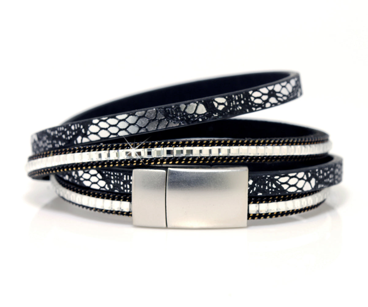 Double Wrap Platinum Druzy Leather Bracelet