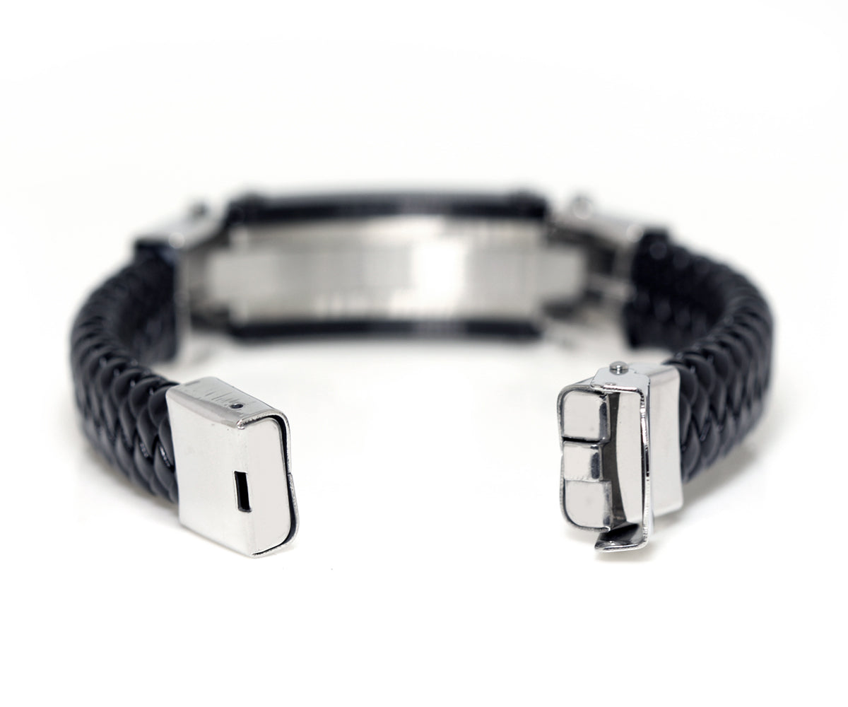 Stainless Steel Cross Black Leather Bracelet