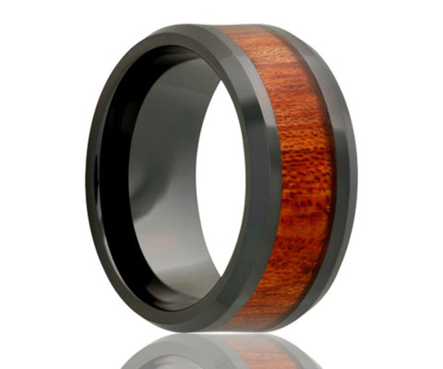 Black Ceramic Blood Wood Inlay Ring