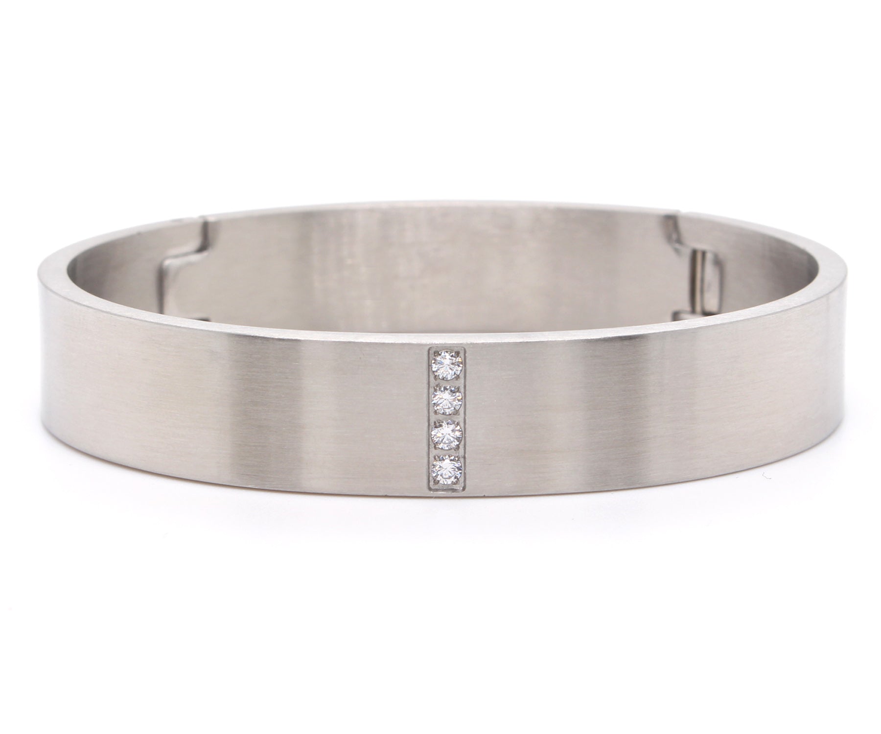 Pave Wide Stainless Steel Bangle Bracelet