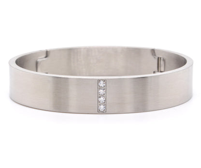 Pave Wide Stainless Steel Bangle Bracelet
