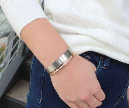 Pave Wide Stainless Steel Bangle Bracelet
