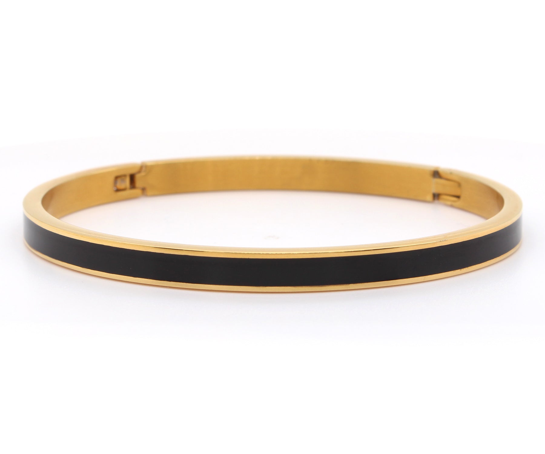 Black Enamel Gold Bangle Hinged Bracelet