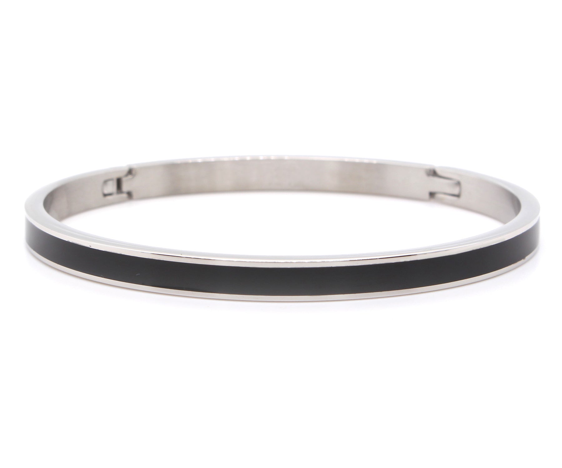 Black Enamel Stainless Steel Bangle Bracelet