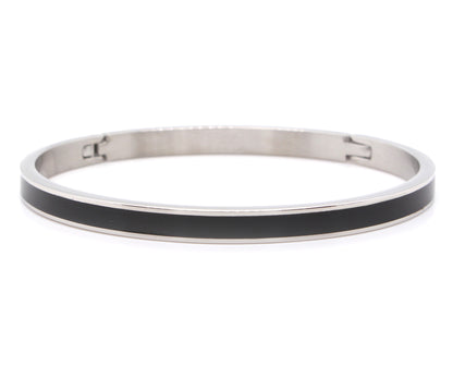 Black Enamel Stainless Steel Bangle Bracelet