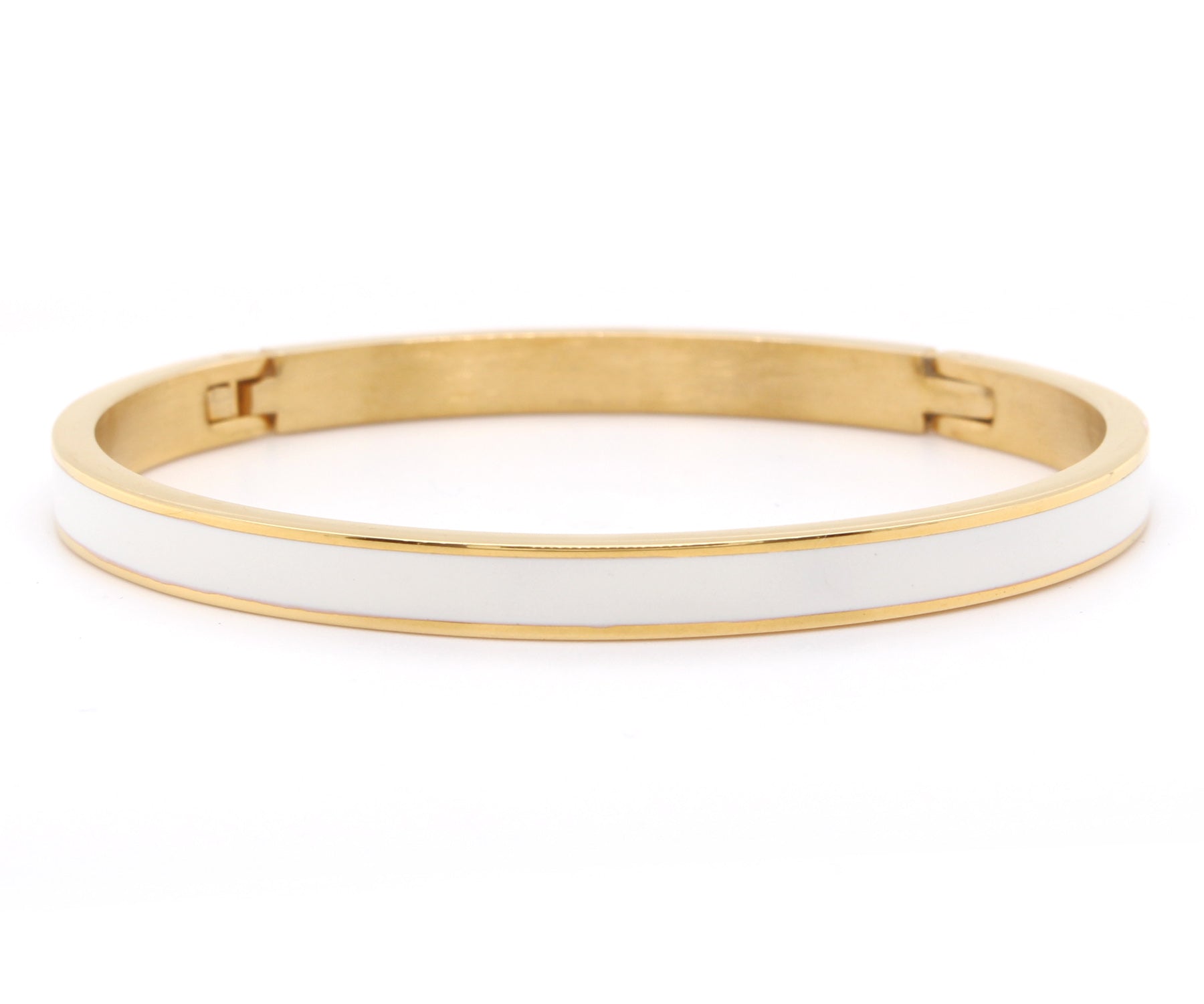 White Enamel Gold Bangle Bracelet
