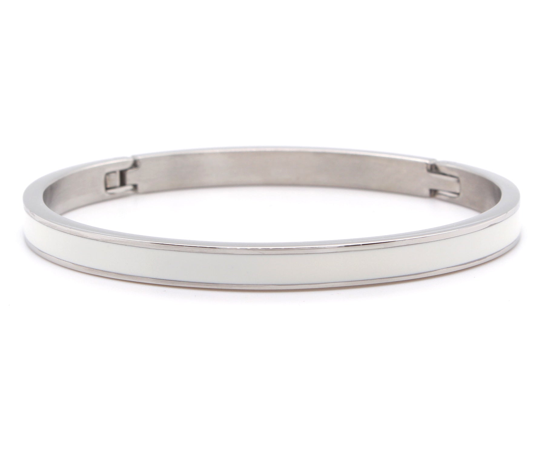 White Enamel Stainless Steel Bangle Bracelet
