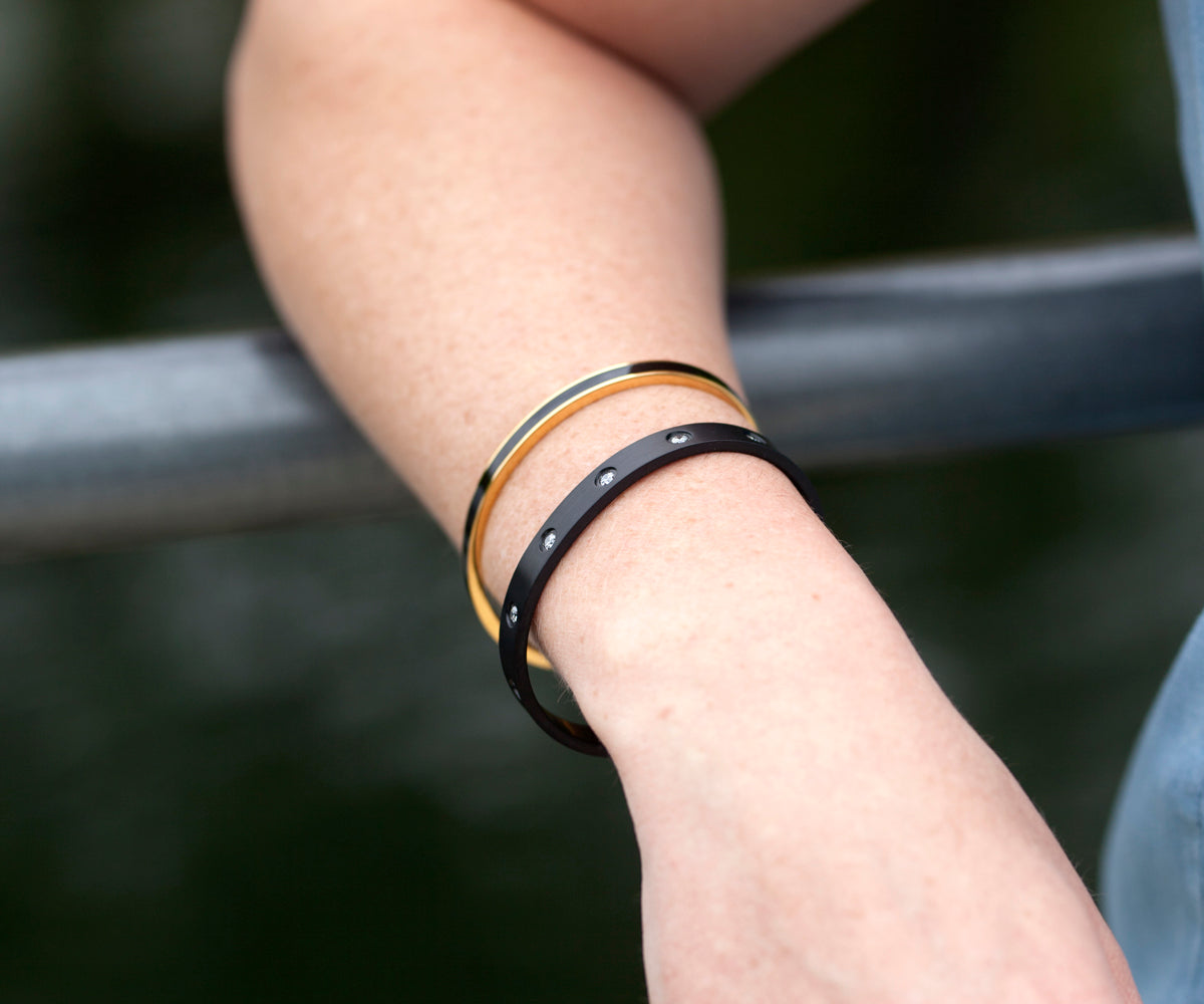 Black Enamel Gold Bangle Bracelet